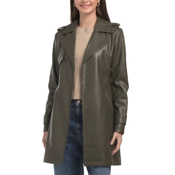 BAGATELLE COLLECTION Bay Leaf Open Front Trench Coat - Picture 1 of 2